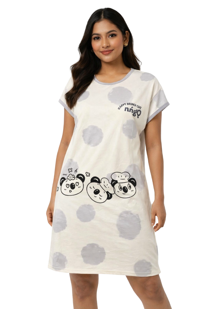 Women's short Nighty, Nightgown, Printed Pattern, Short Sleeve Sleep Dress