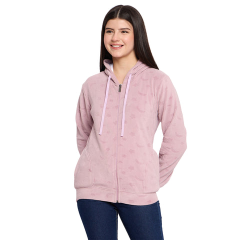 Women’s Embossed Fabric Auli Laser Cut Pattern Hoodie Sweatshirt – Full Sleeve, Zipper Front