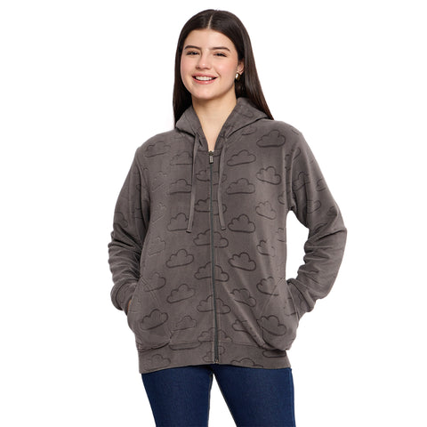 Women’s Embossed Fabric Auli Laser Cut Pattern Hoodie Sweatshirt – Full Sleeve, Zipper Front