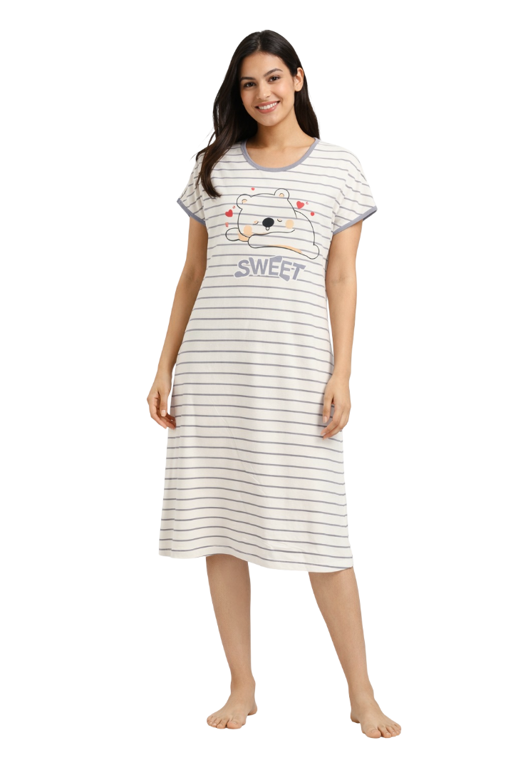 Women's short Nighty, Nightgown, Printed Pattern, Short Sleeve Sleep Dress