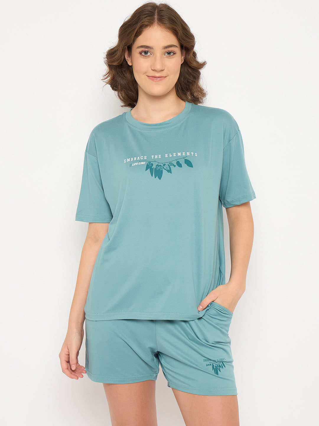 Camey Co-ord Shorts Set – Lightweight & Stylish for Women | Women's Cotton Loungewear Set, Short Sleeve T-Shirt and Shorts, Teal