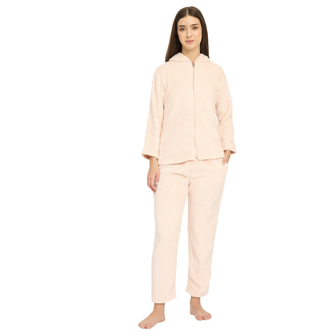 Women's Winter Full Sleeve Jacquard Zipper Hoody Nightsuit