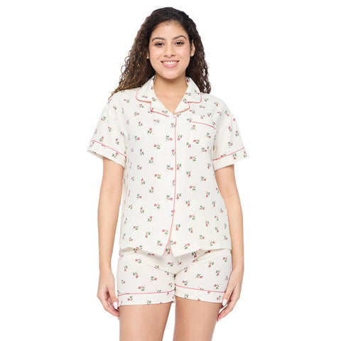 Women's Cotton Shorts Set, Cream Brown