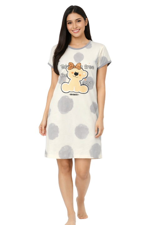 Women's short Nighty, Nightgown, Printed Pattern, Short Sleeve Sleep Dress