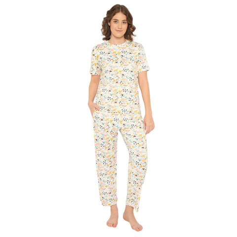 Camey Night Suit – Ideal Fit for Calm Women's Sleep | Women's Printed Pyjama Set, Yellow