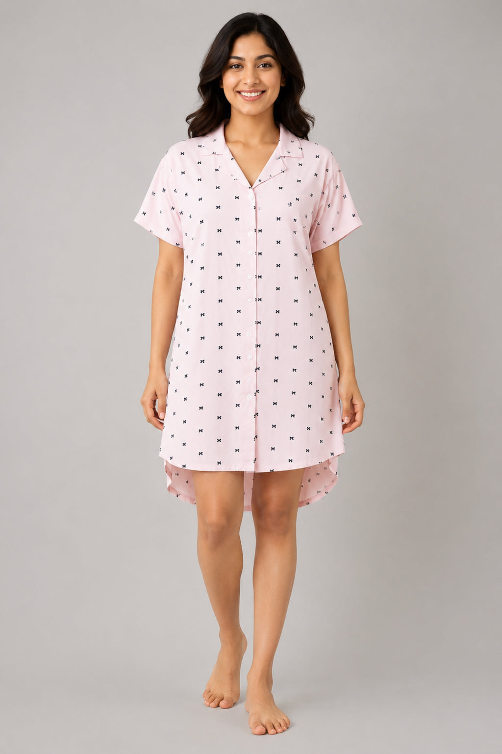 Women Front Open Short Nighty | Button Down Night Dress for Women | Comfortable Sleepwear | Loose Fit Short Nightwear | Soft Lounge Wear for Women | Everyday Night Dress