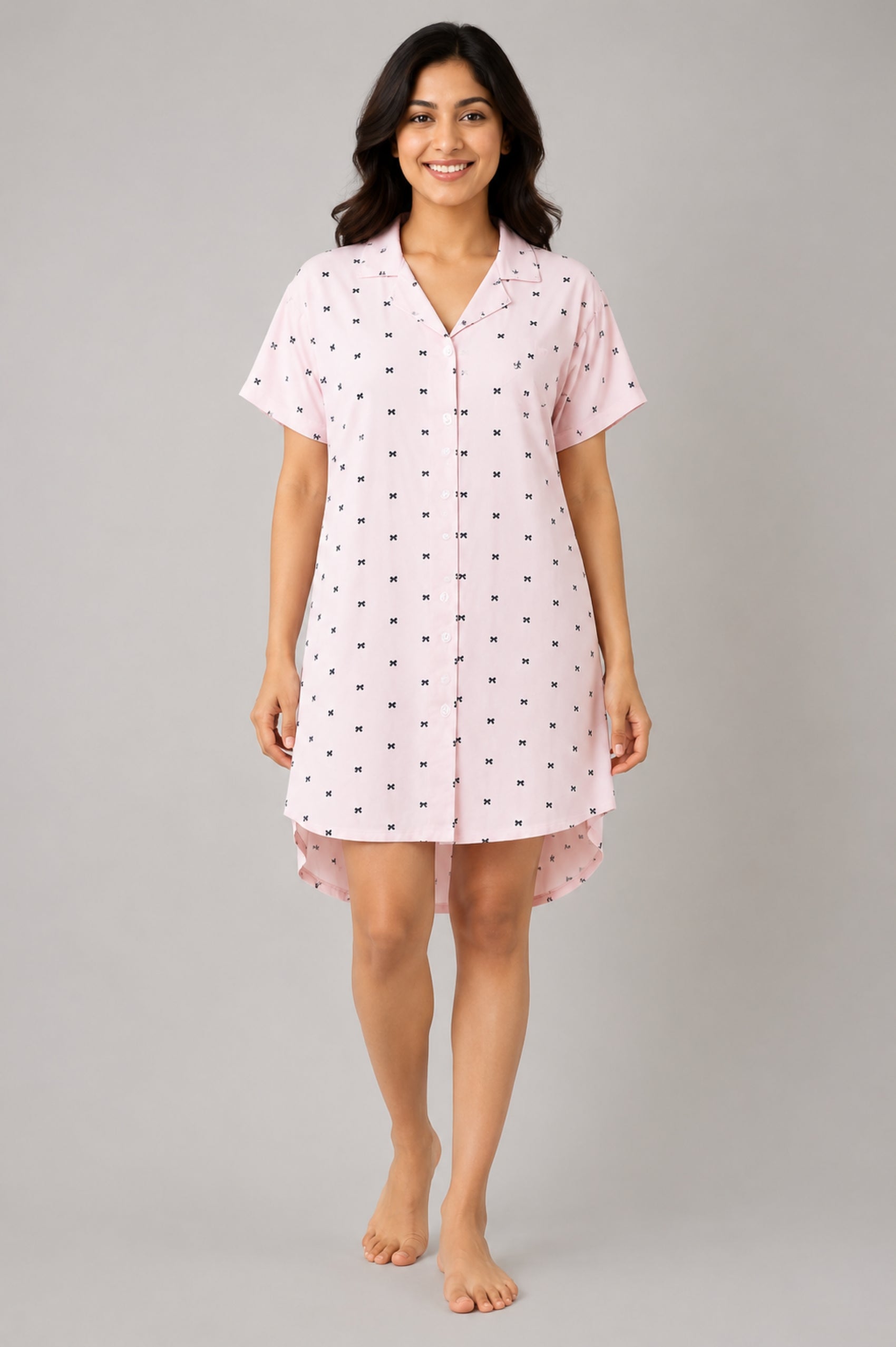 Women Front Open Short Nighty | Button Down Night Dress for Women | Comfortable Sleepwear | Loose Fit Short Nightwear | Soft Lounge Wear for Women | Everyday Night Dress
