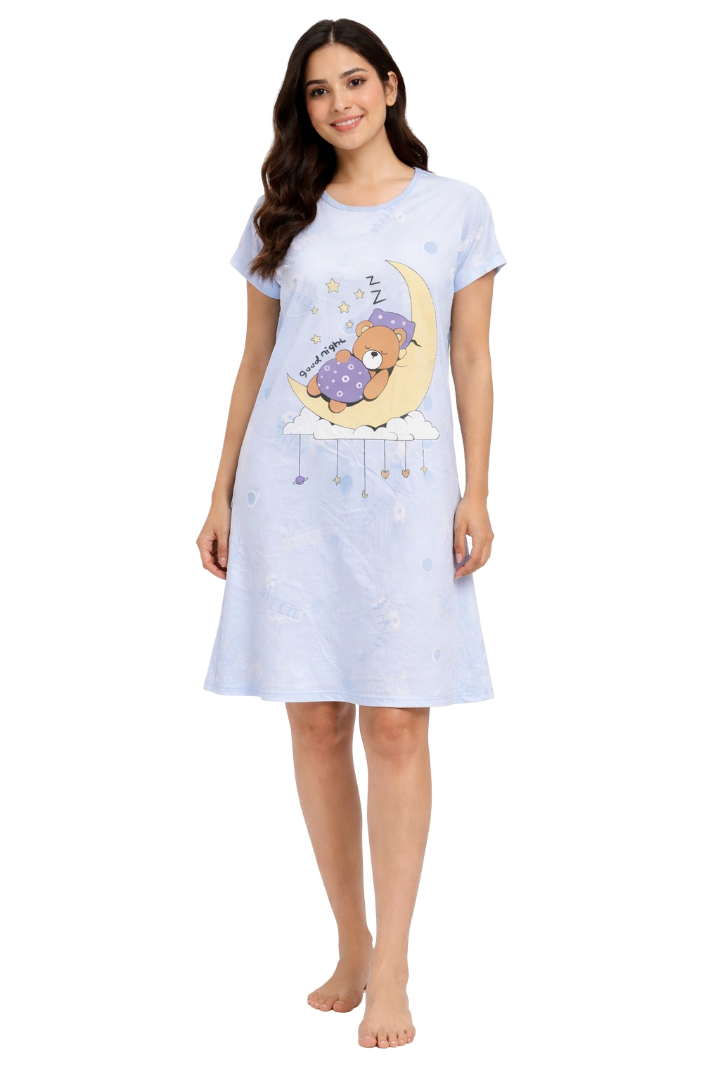 Women's short Nighty, Nightgown, Printed Pattern, Short Sleeve Sleep Dress