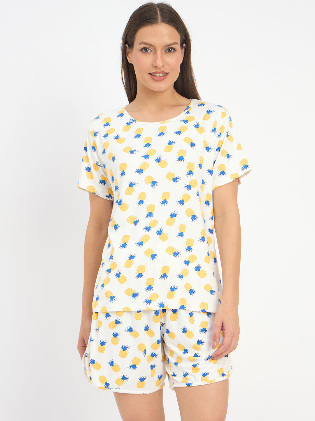Camey Stylish Shorts Set – Summer Essentials for Women | Women's Printed Loungewear Set, White Yellow