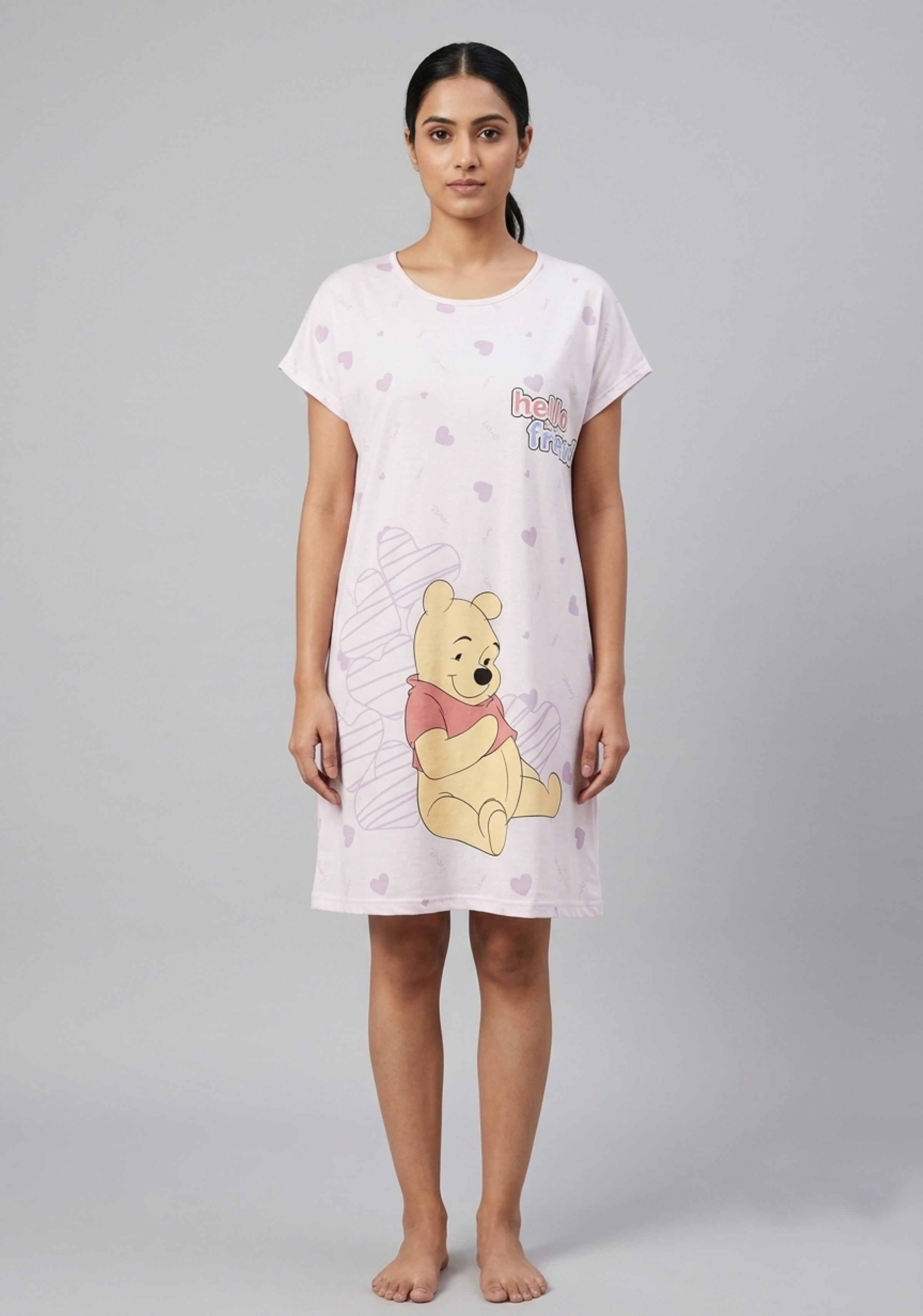 Women's Cute Cartoon Printed Knee Length Nighty | Soft Comfortable Loose Fit Short Sleeve Nighty for Women