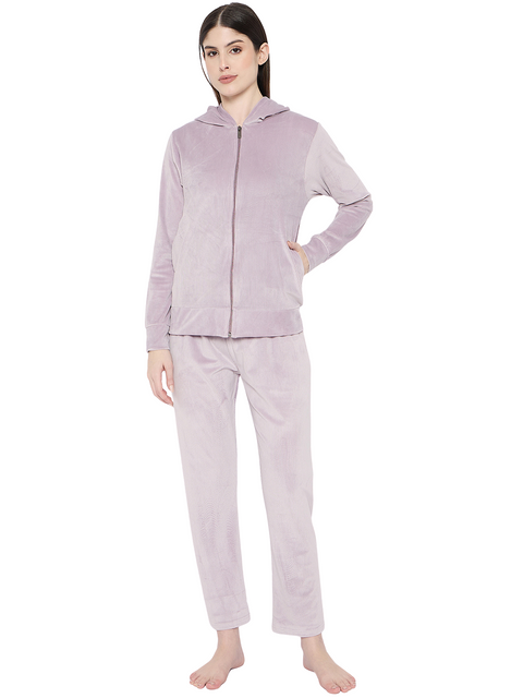 Women's Winter Full Sleeve Top and Pajama Pants Regular Fit Night Suit Hooded Top and Pyjama Set Ladies Night Dress