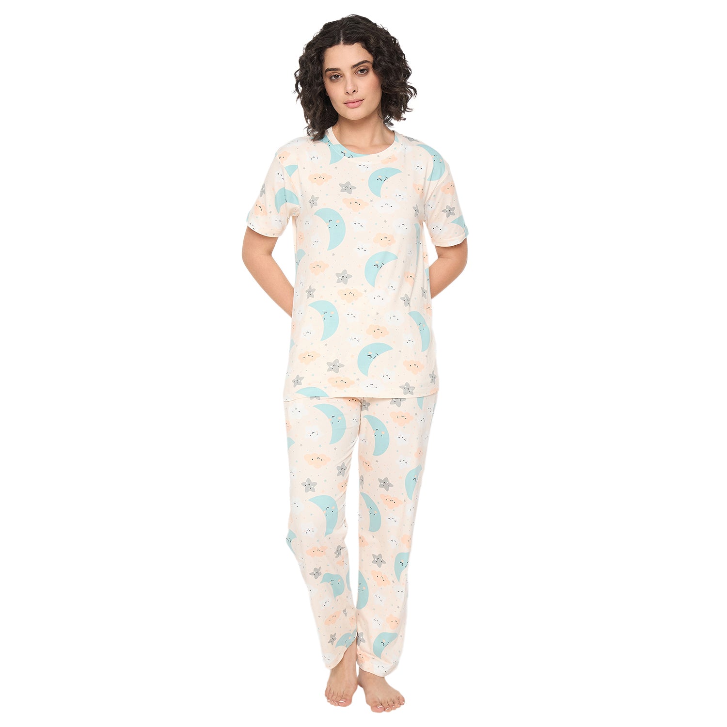 Chic Camey Ladies Night Suit – Soft & Breathable Night Suit | Women's Printed Pyjama Set, Peach