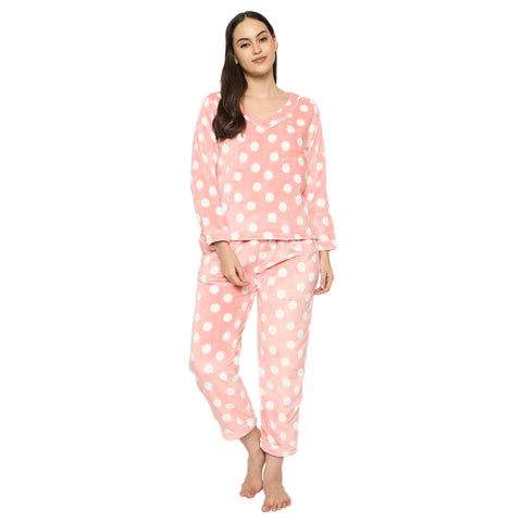 Women's Printed Full Sleeve V- Neck Top and Pajama Pants with 1 side Pockets