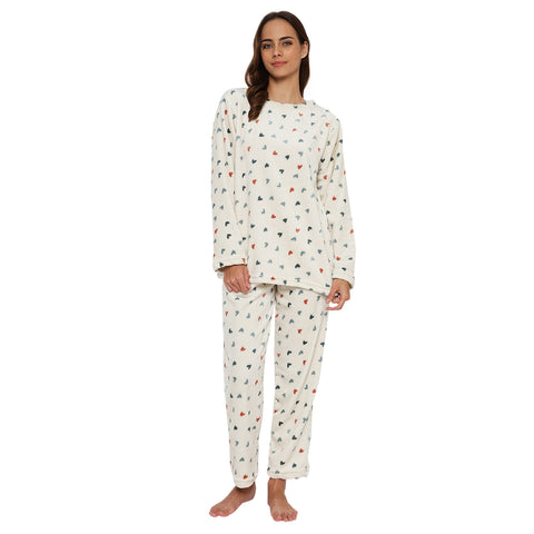 Women's Printed Full Sleeve Round Neck Top and Pajama Pants with Pockets