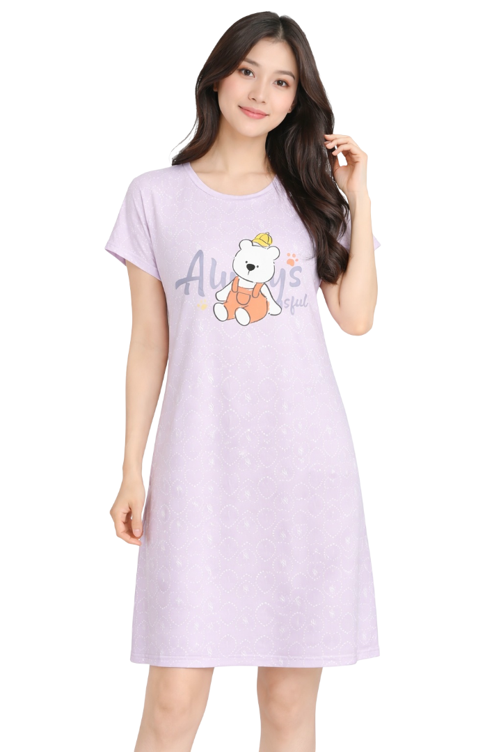 Women's short Nighty, Nightgown, Printed Pattern, Short Sleeve Sleep Dress