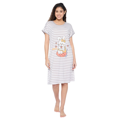 Women's short Nighty/Nightgown, Printed Pattern, Short Sleeve Sleep Dress