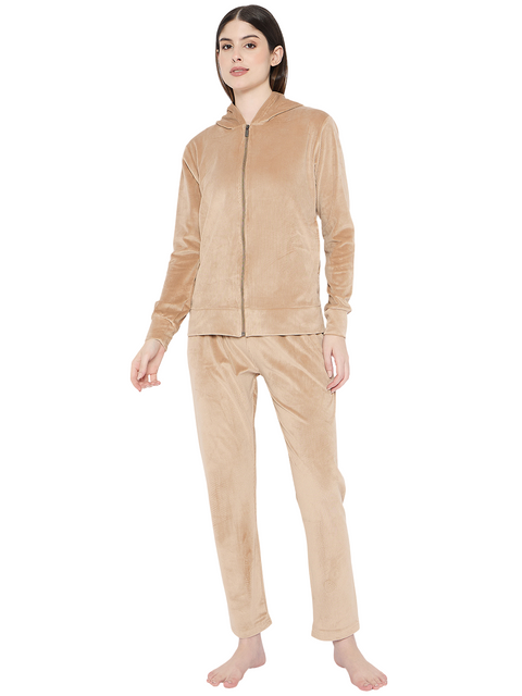 Women's Winter Full Sleeve Top and Pajama Pants Regular Fit Night Suit Hooded Top and Pyjama Set Ladies Night Dress