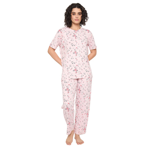 Camey Night Suit for Women – Sleep Comfortably & Fashionably | Women's Printed Pyjama Set, Pink