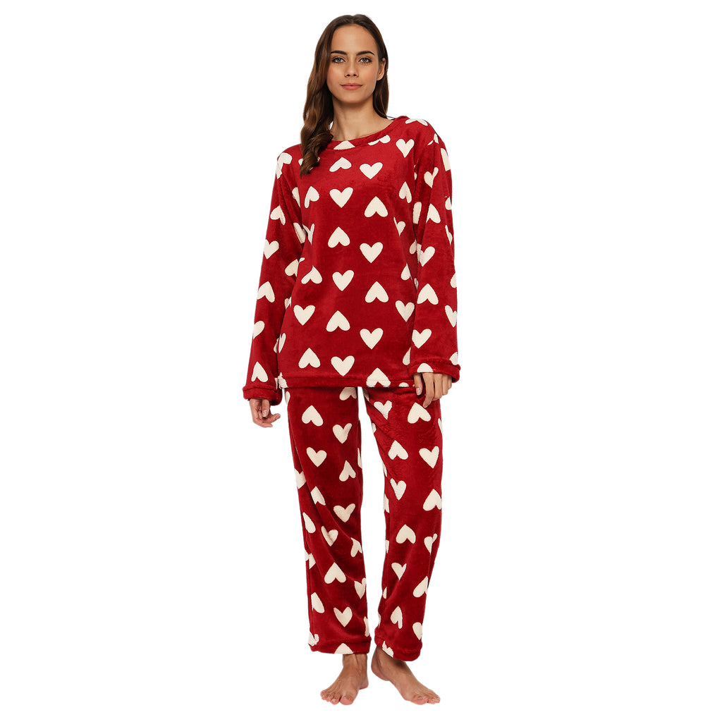 Women's Printed Full Sleeve Round Neck Top and Pajama Pants with Pockets