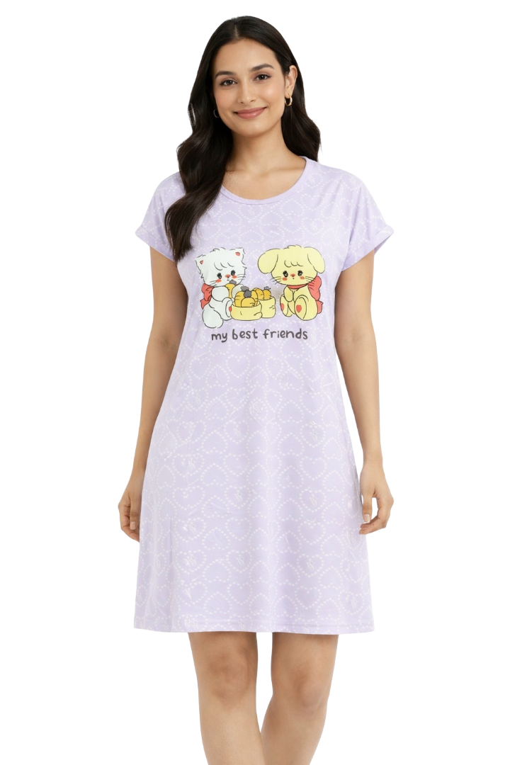 Women's short Nighty, Nightgown, Printed Pattern, Short Sleeve Sleep Dress