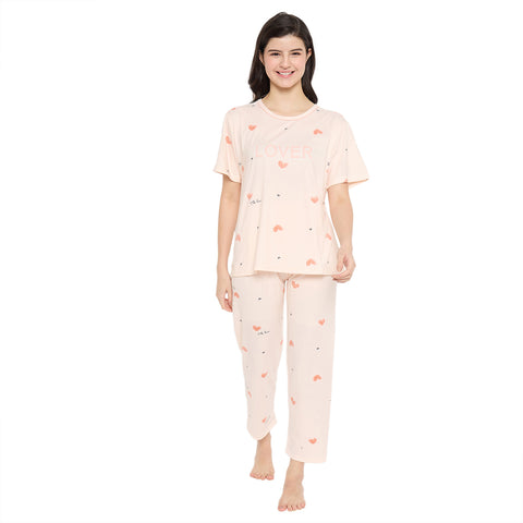 Women's Sleepwear Set, Cotton Pyjama with Short Sleeve T-Shirt,Loungewear