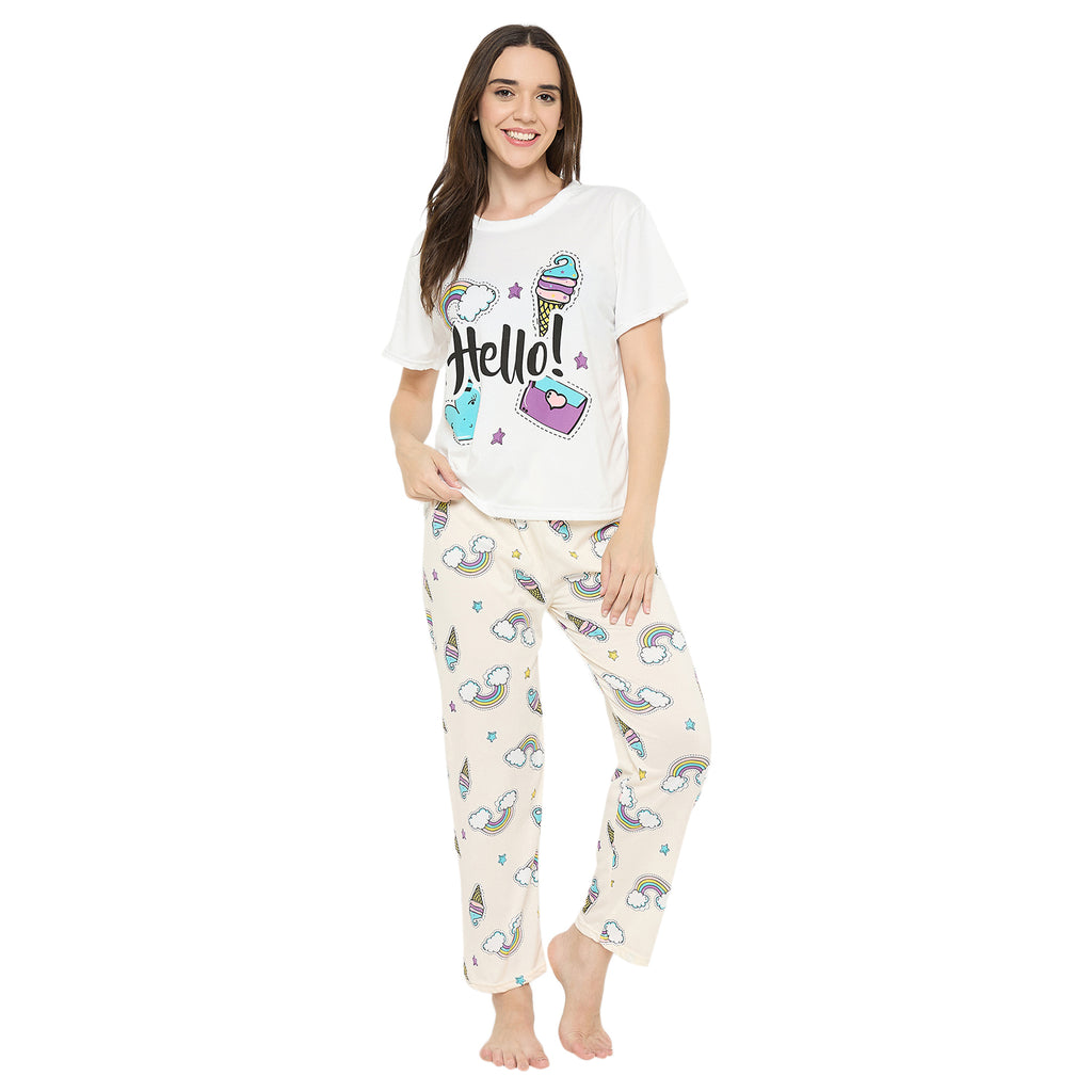 Women's Printed Pyjama Set, Short Sleeve T-Shirt and Trousers, women nightsuit, Loungewear Set