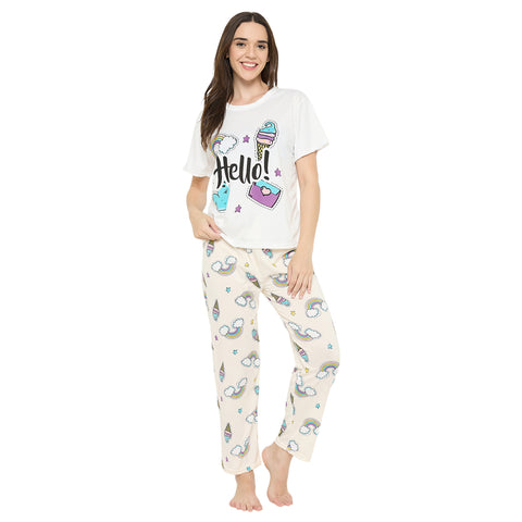 Women's Printed Pyjama Set, Short Sleeve T-Shirt and Trousers, women nightsuit, Loungewear Set