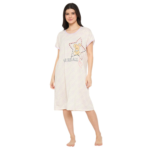 Women's short Nighty, Nightgown, Printed Pattern, Short Sleeve Sleep Dress