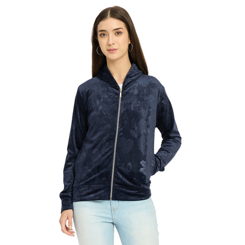 Women’s Floral Textured Zip-Up Hooded Sweatshirt