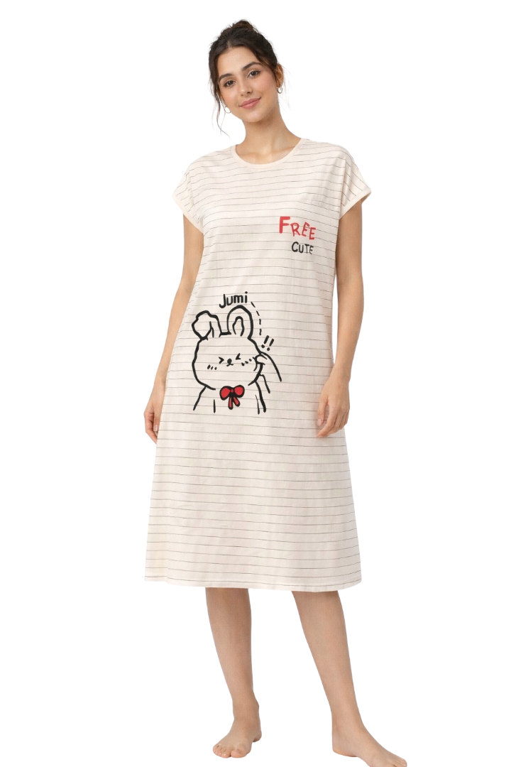 Women's short Nighty, Nightgown, Printed Pattern, Short Sleeve Sleep Dress