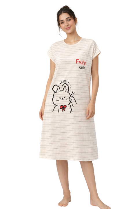 Women's short Nighty, Nightgown, Printed Pattern, Short Sleeve Sleep Dress