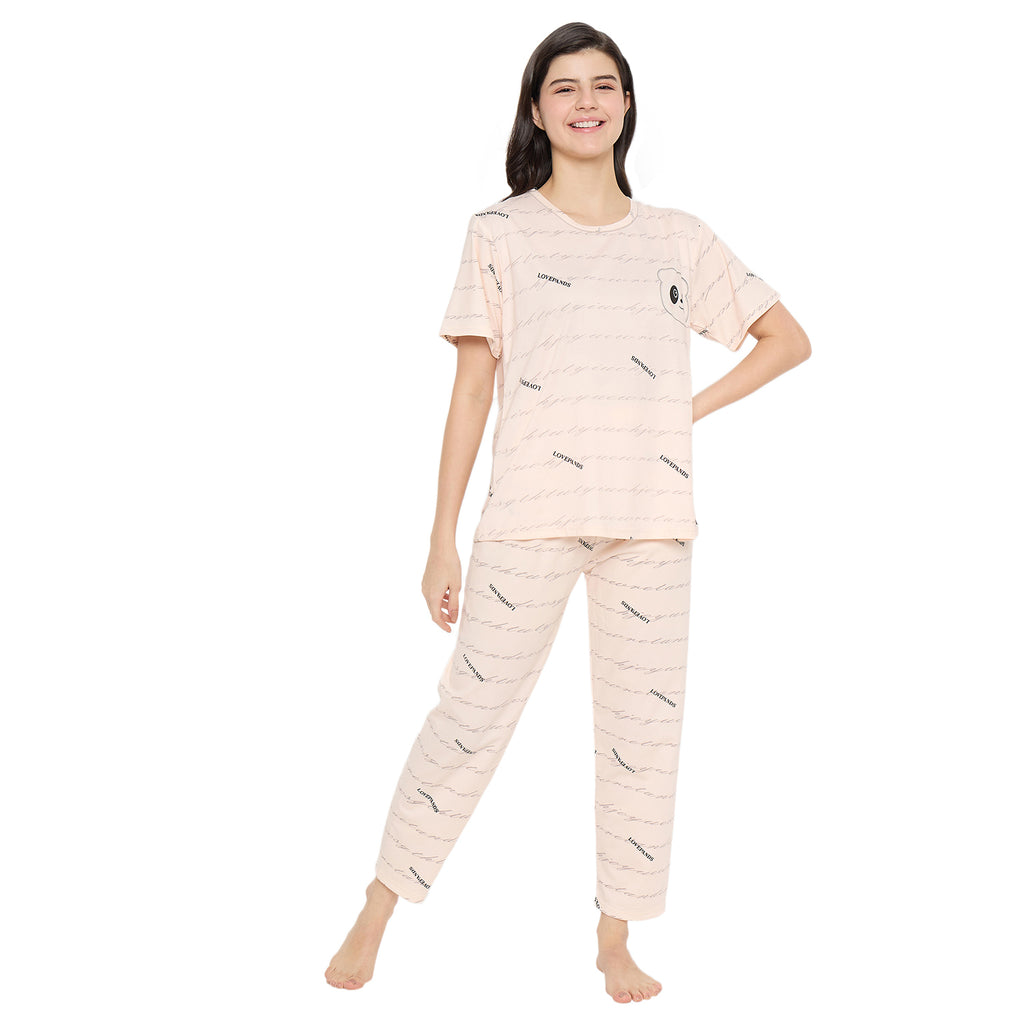Camey Women Night Suit – Soft Cotton Night Suit for Women | Cute Panda Printed Sleepwear & Pyjama Set, Pink