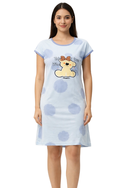 Women's short Nighty, Nightgown, Printed Pattern, Short Sleeve Sleep Dress