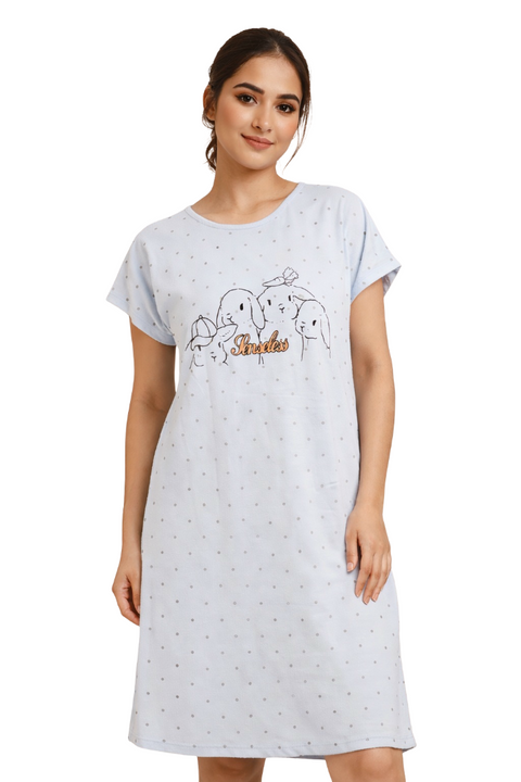 Women's short Nighty, Nightgown, Printed Pattern, Short Sleeve Sleep Dress