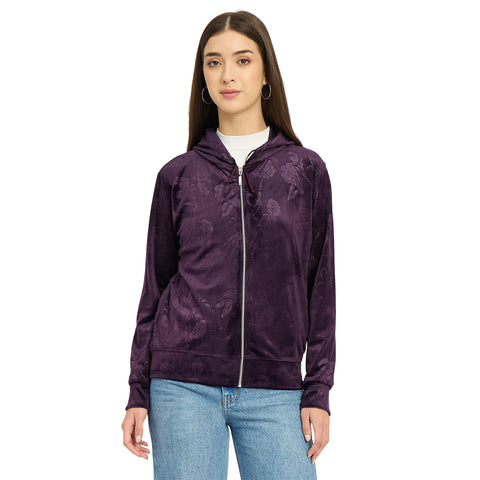 Women’s Floral Textured Zip-Up Hooded Sweatshirt