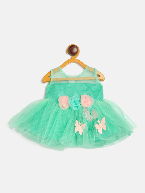 Baby Girl's Party Dress, Pink with Floral Appliques, Sleeveless