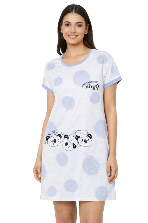 Women's short Nighty, Nightgown, Printed Pattern, Short Sleeve Sleep Dress