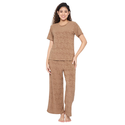 Top and Pyjama Set for Women Nightwear, Brown