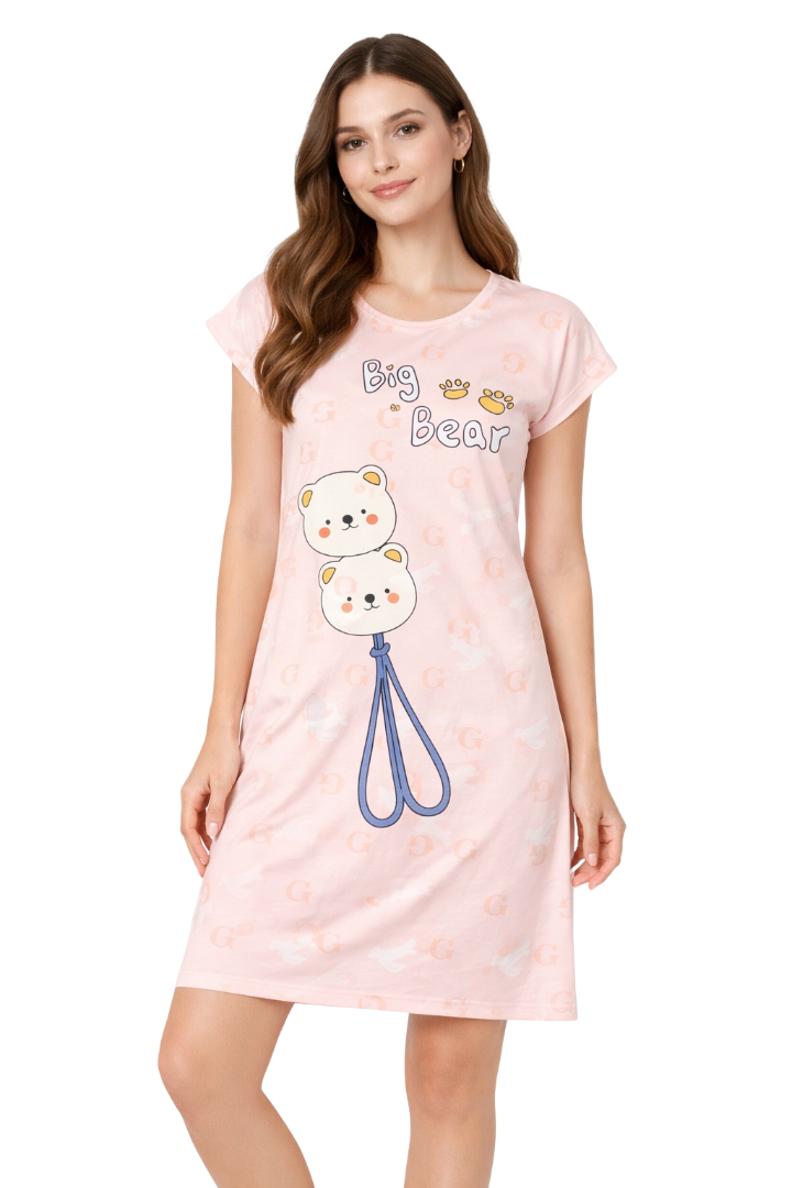 Women's short Nighty, Nightgown, Printed Pattern, Short Sleeve Sleep Dress
