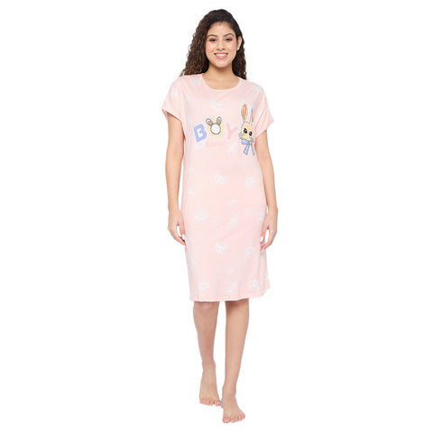 Women's short Nighty/Nightgown, Printed Pattern, Short Sleeve Sleep Dress