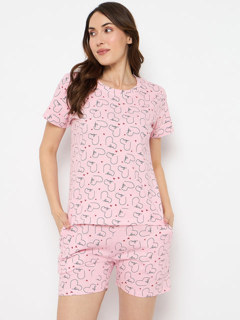 Women's Floral Print Loungewear Set, Dark Pink