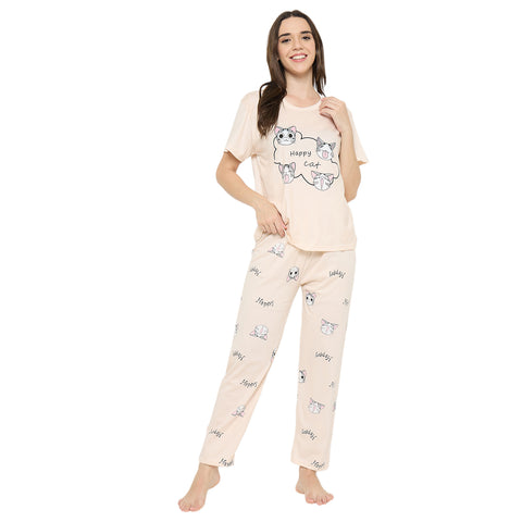Camey Ladies Night Suit – Soft & Stylish Sleepwear for Women |Women's Printed Pyjama Set, Short Sleeve T-Shirt and Trousers, women nightsuit, Loungewear Set