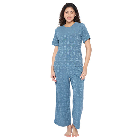 Top and Pyjama Set for Women Nightwear, Blue