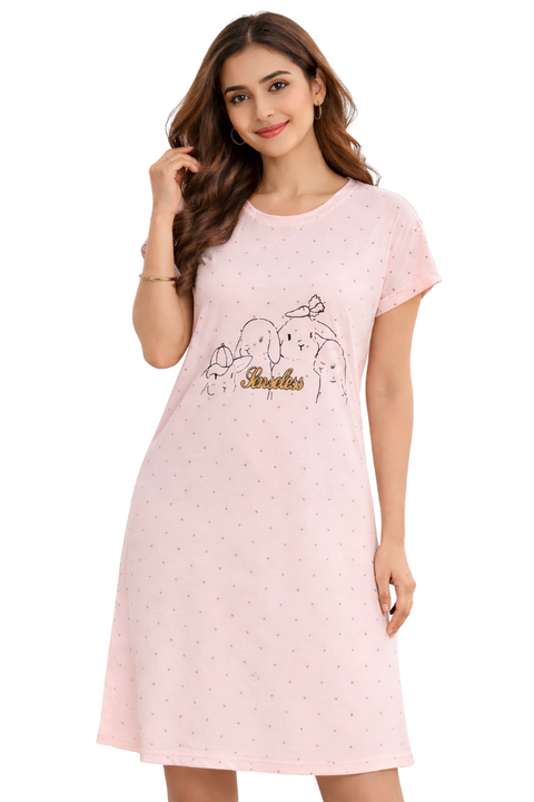 Women's short Nighty, Nightgown, Printed Pattern, Short Sleeve Sleep Dress