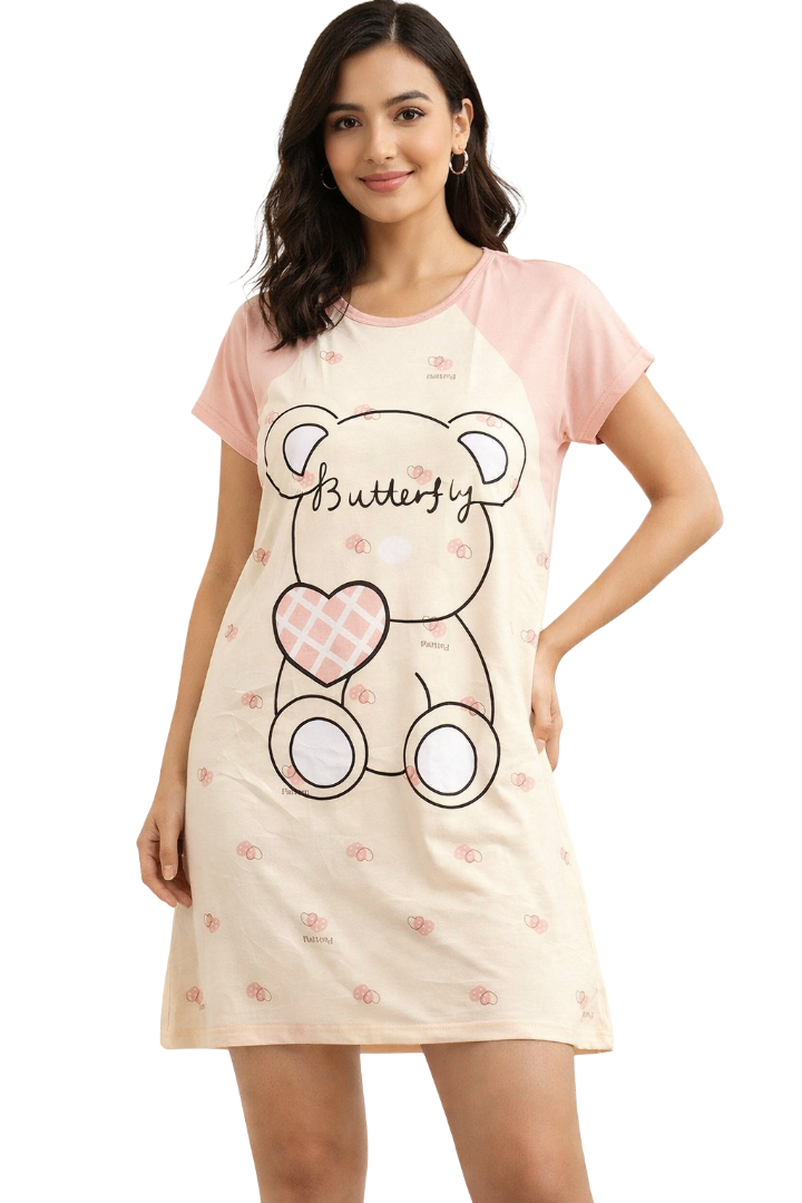 Women's short Nighty, Nightgown, Printed Pattern, Short Sleeve Sleep Dress