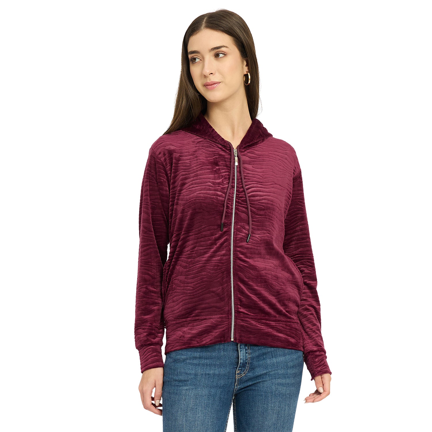 Women’s Whale Textured Zip-Up Hooded Sweatshirt