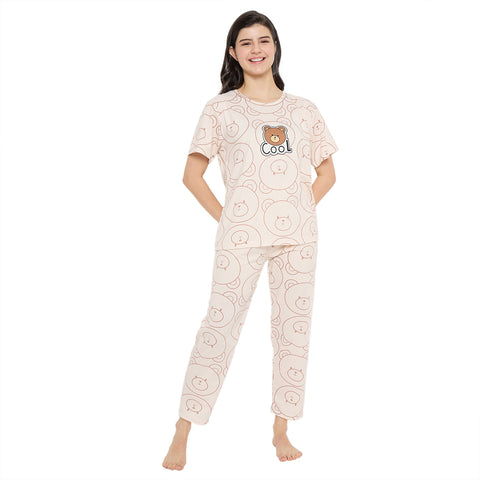 Women's Sleepwear Set, Cotton Pyjama with Short Sleeve T-Shirt,Loungewear