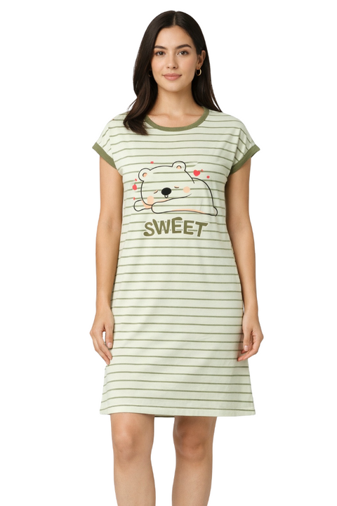 Women's short Nighty, Nightgown, Printed Pattern, Short Sleeve Sleep Dress