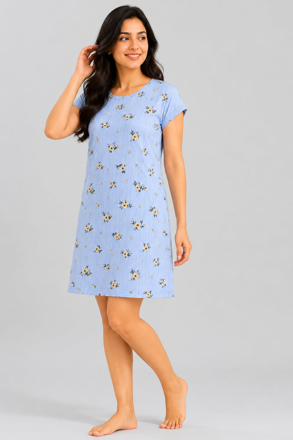 Women’s Knee Length Nighty | Soft Comfortable Sleepwear | Cap Sleeve Short Night Dress