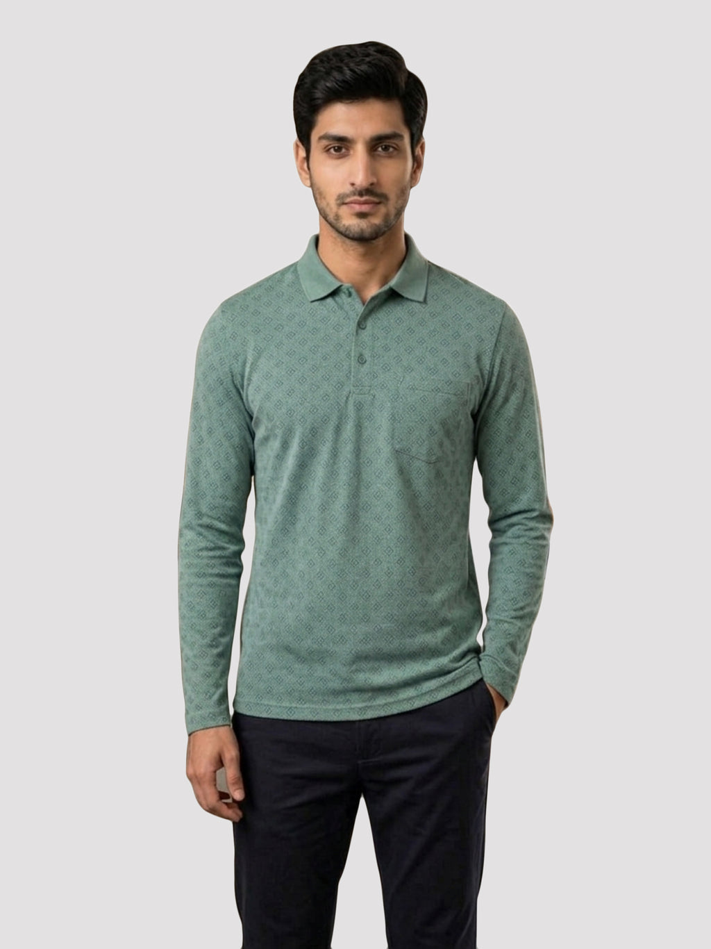 Camey Men's Printed Full Sleeve Polo T-Shirt For Men with Chest Pocket